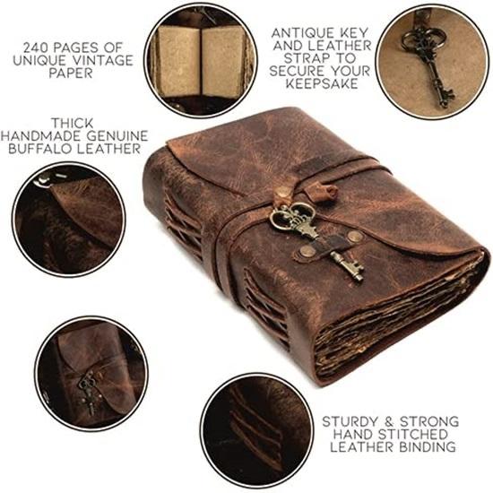 Кожаный блокнот для записей в виде дневника - уникальный тисненый дневник путешествий ручной работы с неровными краями