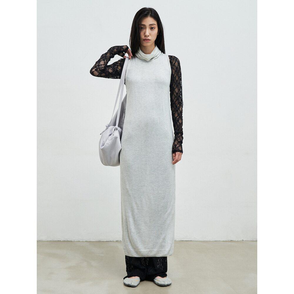 Anggae Twisted Back Knit Dress Gray