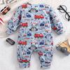 Newborn Baby Boy Cartoon Vehicle Print Long Sleeve Romper