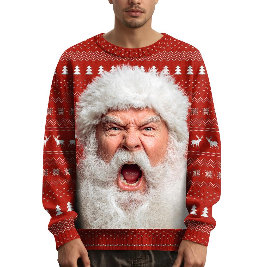 Мужской рождественский свитер с принтованным воротником