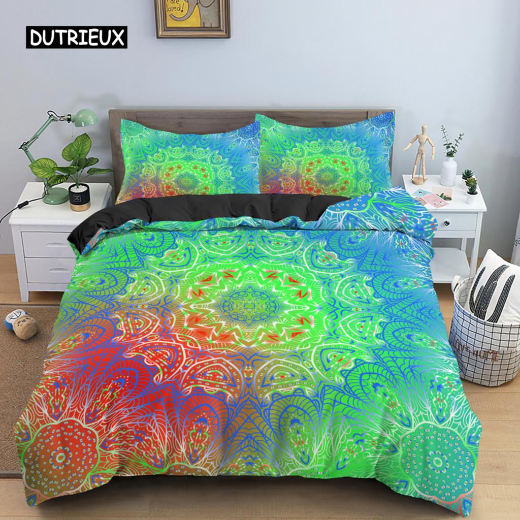 Пододеяльник с этническим богемным рисунком в виде мандалы King Queen Европейские цветы Винтажный комплект постельного белья Геометрический ретро-стиль Полиэстеровый пододеяльник