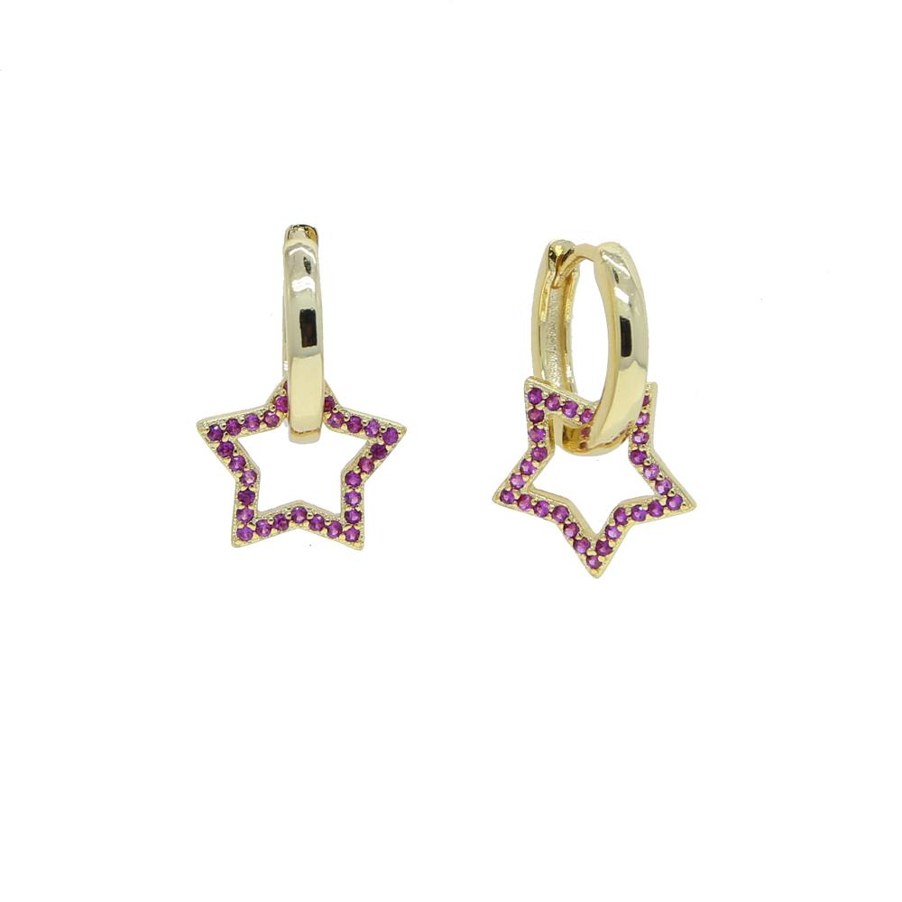 Promotion Trendy Cz Heart Star Hexagon Triangle Colorful Zircon Pendant Women Jewelry Small Hoop Earring