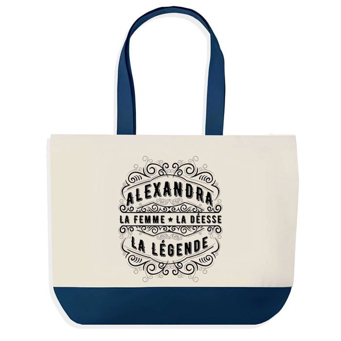 Sac shopping - PLANETEE - Alexandra - fond bleu - coton - grand format 40x45 cm