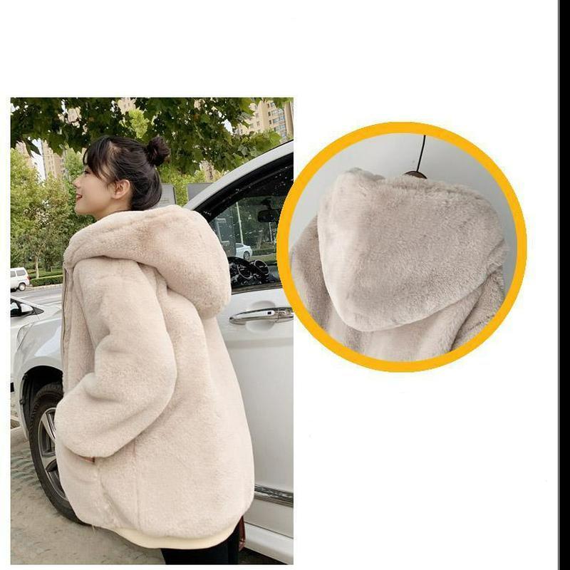 Женская мода длинное пальто из искусственного меха осенне-зимняя повседневная теплая утолщенная куртка с капюшоном