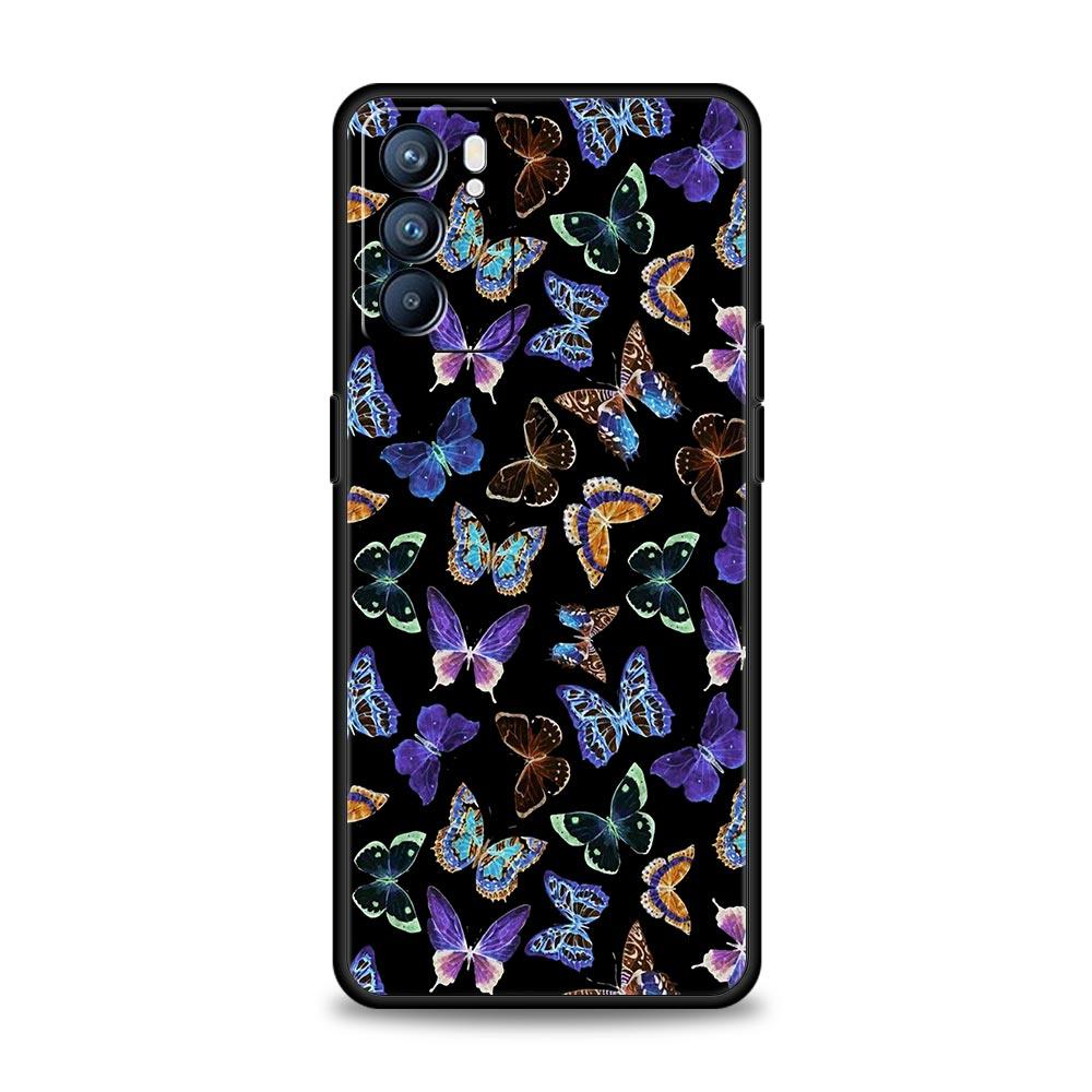 Butterfly Phone Case For Oppo Find X5 A54 A53 A52 A9 2020 A15 A95 A16 A76 A74 A12 Reno7 SE Reno6 Pro Plus 5G Soft Black Cover