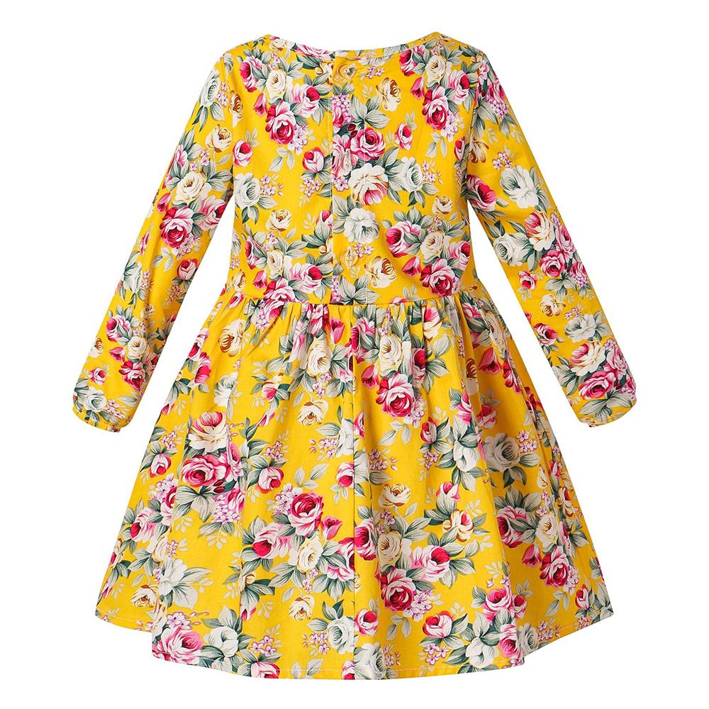 Хлопковое детское платье с длинными рукавами и цветочным принтом для девочек