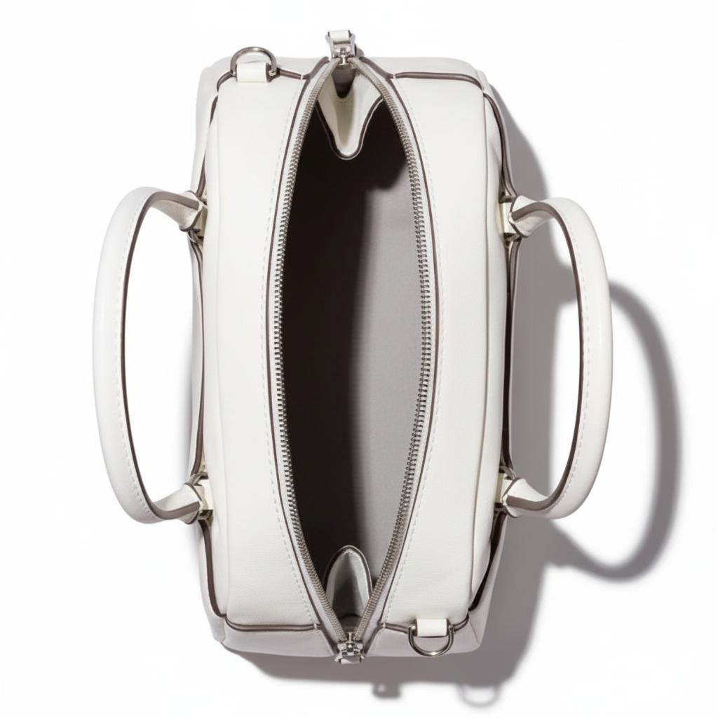 Tory Burch Bowler Zipper Closure Crinkled Leather Tote Bag Small Women tote bags White 178799-100