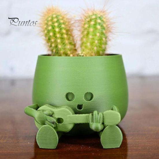 Счастливое лицо, горшок для цветов из смолы, гитара, приятель, сидящая мультяшная фигурка, суккулентный горшок для рабочего стола, кактусы, комнатные растения