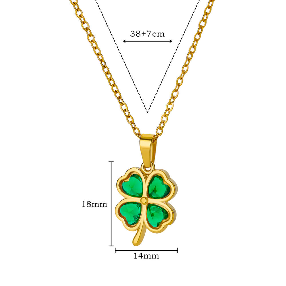Four Leaf Clover Stainless Steel Necklaces For Women Green Zircon Gold Quality Jewelry Pendant Necklace Gift