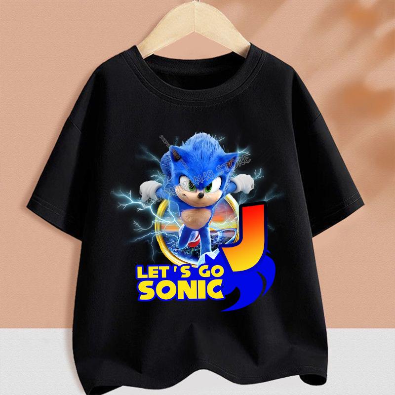 Sonics T-shirt for Children Cartoon A-Z Letter Tee Top Round Collar Clothing Summer Short Sleeve Kids Anime Partern Clothes Gift