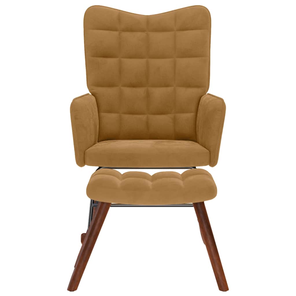 Rocking Chair with Footstool Brown Velvet