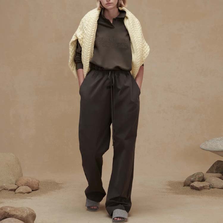 Fear of God Essentials FW22 Длинный рукав Поло Рубашка Женские топы Off-Black Серо-черный FOG-FW22-386