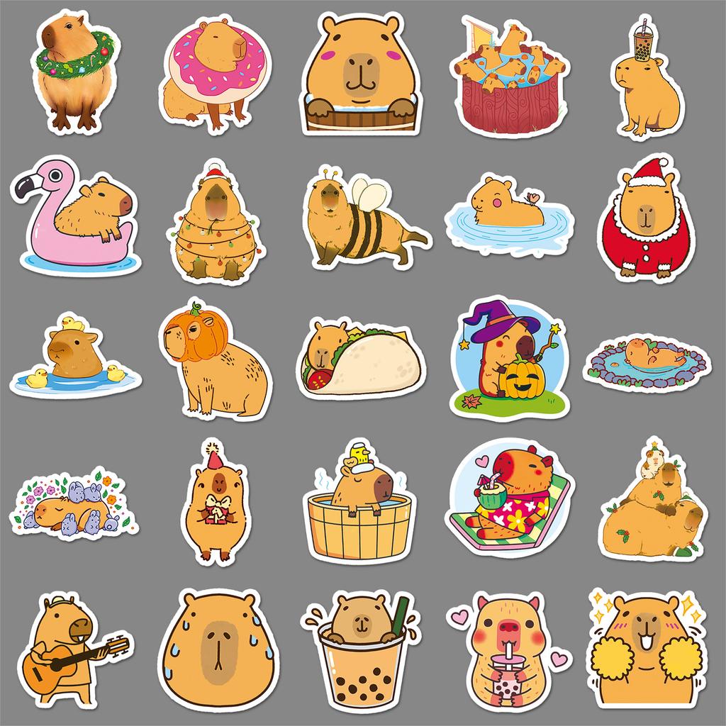 100 Capybara Cartoon Stickers Cute Animal Kapibala Guka Decorative Water Cup Mobile Phone Small Mochi Stickers