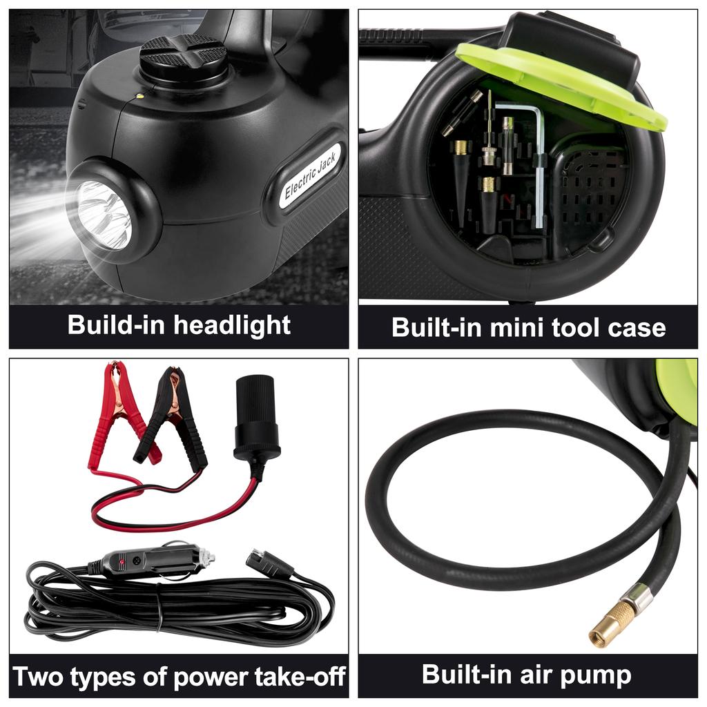SucceBuy Электрический домкрат 4-в-1 12 В 5 т Портативный гидравлический домкрат Ударный гайковерт Компрессор для шин Подъем Светодиодная подсветка Инструмент для ремонта автомобиля
