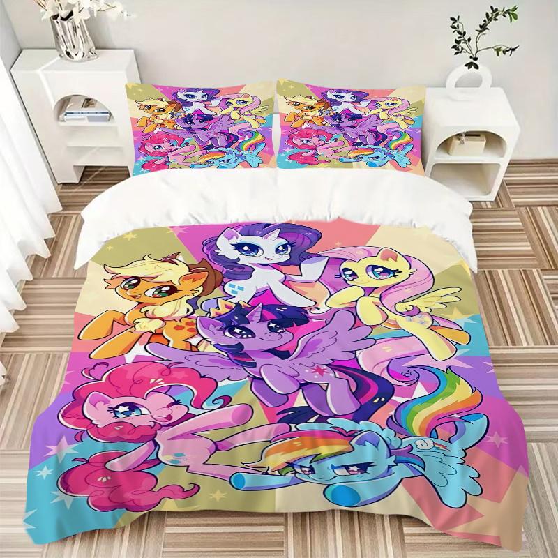 3 шт. Постельное белье My Little Pony - Универсальный трехсекционный комплект для спальни, гостевой комнаты, гостиной, отеля - Праздничный подарок для поклонников, путешественников