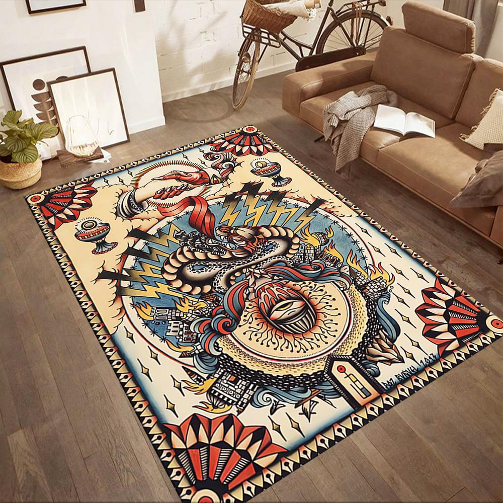 Tattoo Style 25 Floor Rug Office Rug Design for Foyer Dormitory Playrooms Balcony Antislip Carpet Office home decor