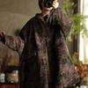 Vintage Women Print Floral Stand Long Sleeve Button Warm Coats Winter Pockets Loose Coats