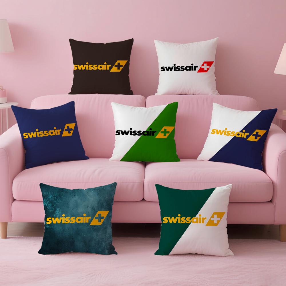 Classic Swiss AirlineBrand SSwissair Cushion Cover Pillow Case Soft Skin Friendly Fabric Concealed Zipper
