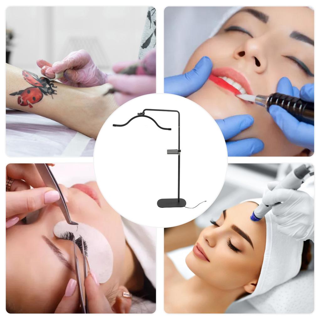 45W Beauty Lamp with Phone Clip 3200K‑5600K 350 degrees Rotation Half Moon Eyelash LED Floor Light for Skincare