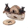 Wooden Coasters Set with Holder Cup Mat Decorative Home Decor Placemat Bear Statue Figurine