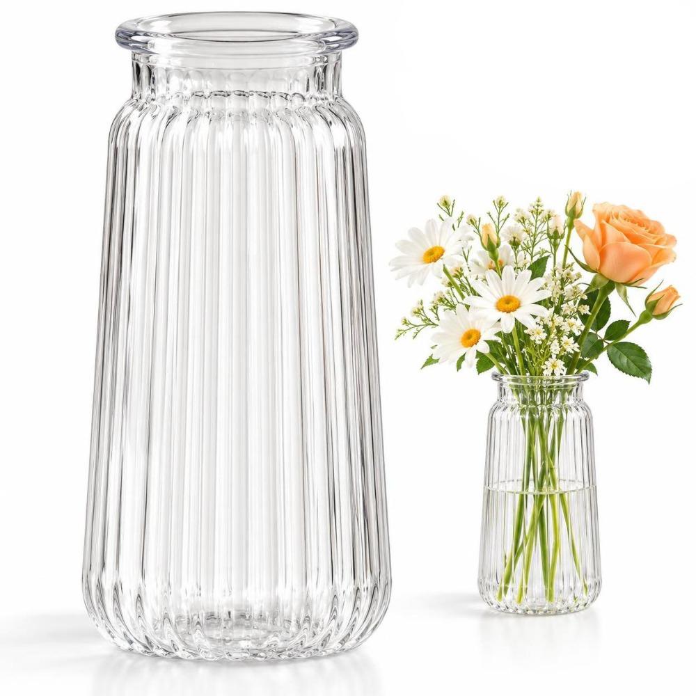 Ribbed Design Clear Flower Vase Nordic Style Flower Arrangement Cylinder Vases Home Decoration