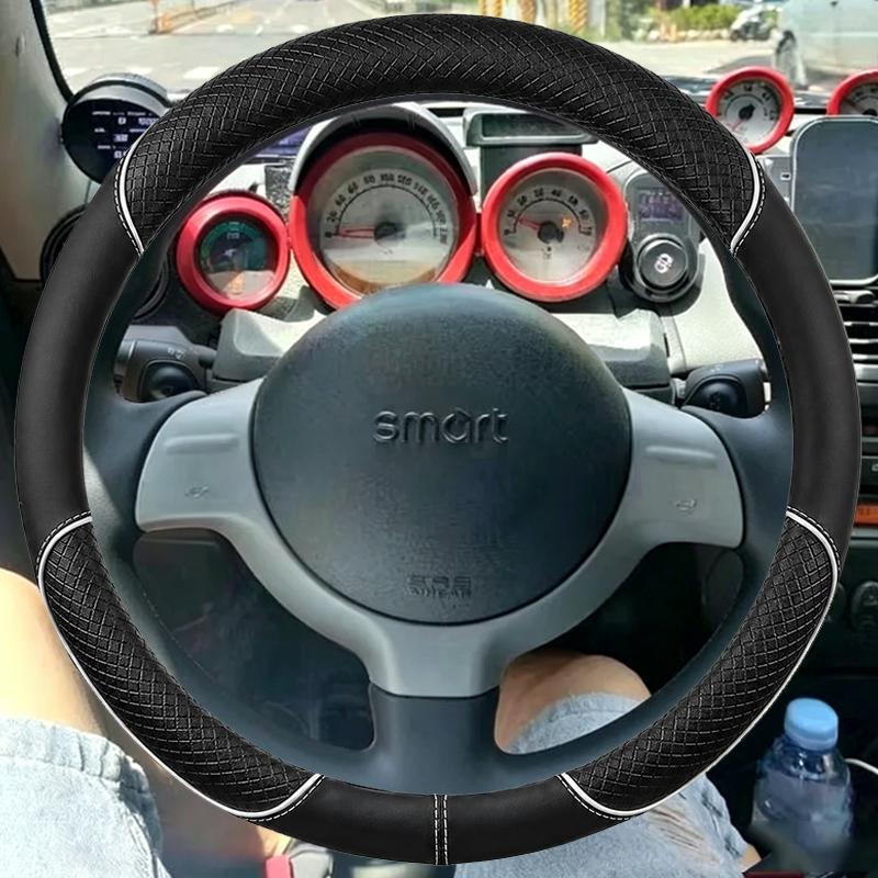 Hand Stitched Non-slip Car Steering Wheel Cover for Smart 2005 2006 2007  Suede&Leather Car Interior