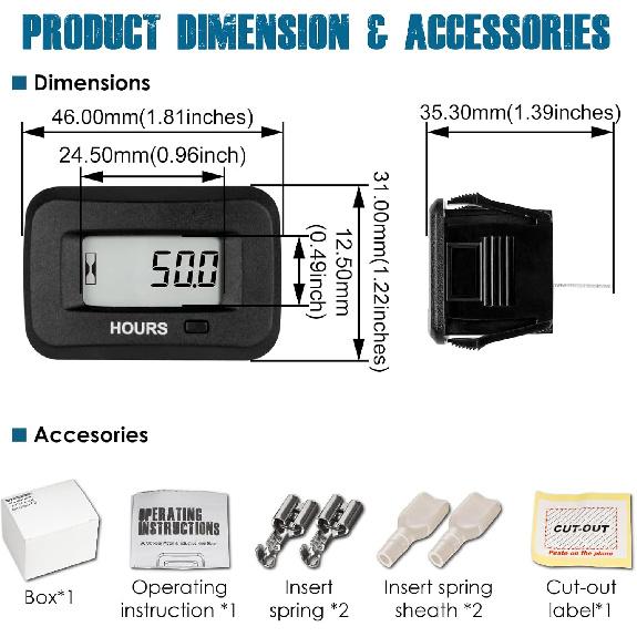 Runleader Digital Maintenance Hour Meter,AC/DC 5V to 277V for ZTR Lawn Mower Tractor Generator Motorcycle RV Motorhome Milling Machine etc.