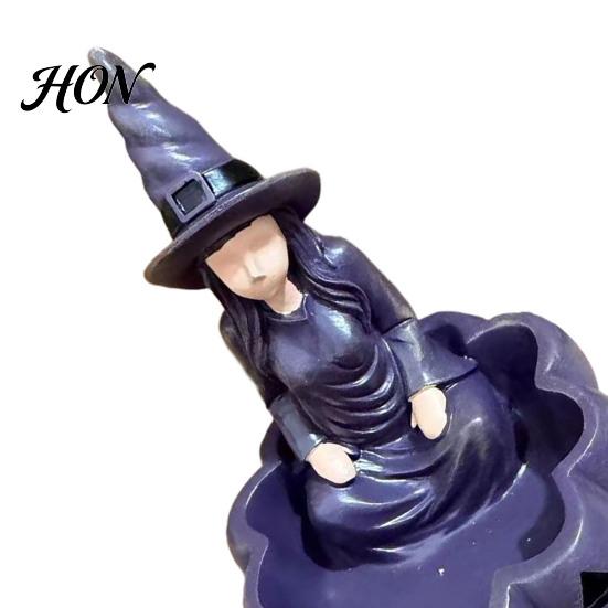 Cute Witch Figurine Meditating Garden Bird Feeder, Halloween Resin Sitting Statue Outdoor Feeder Wall Mounted for Deck Yard Porch Decor Decorative