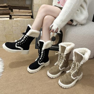 Женские легкие зимние утепленные мехом с толстой подошвой сноубутсы, нескользящие, амортизирующие, износостойкие, повседневные спортивные хлопковые ботинки Мартин