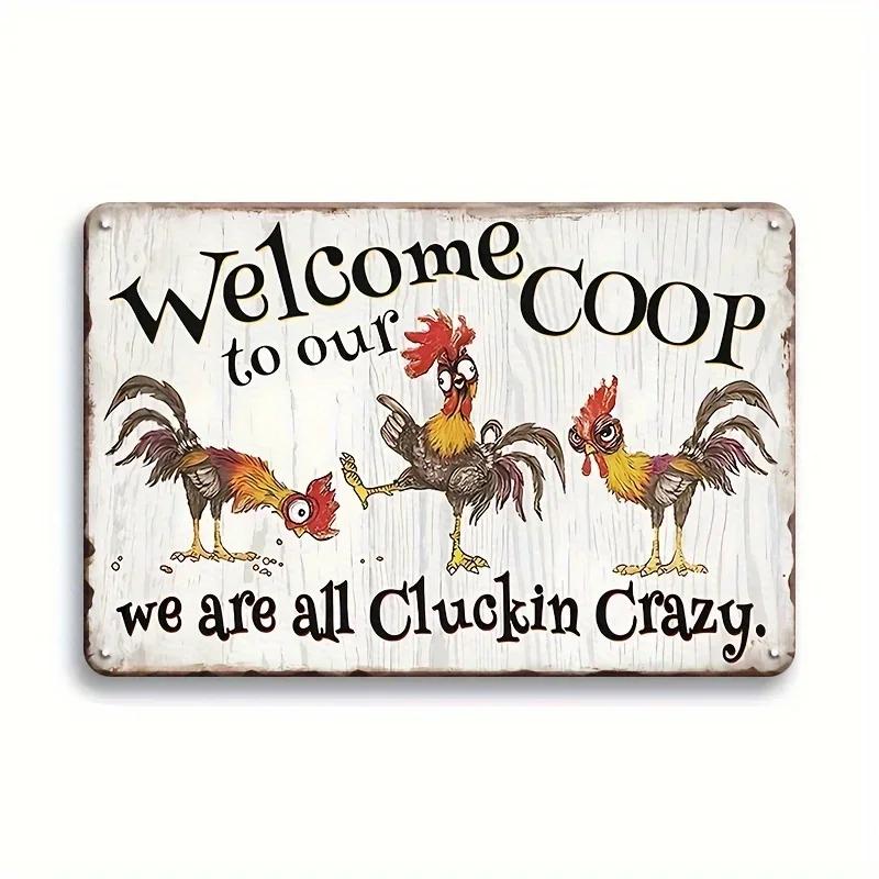 Вывеска «Сумасшедший курятник» в стиле ретро, ​​металлическая табличка «Добро пожаловать», забавный фермерский дом, идеально подходящий для курятника или кухни, идеальный подарок для фермы, настенный декор