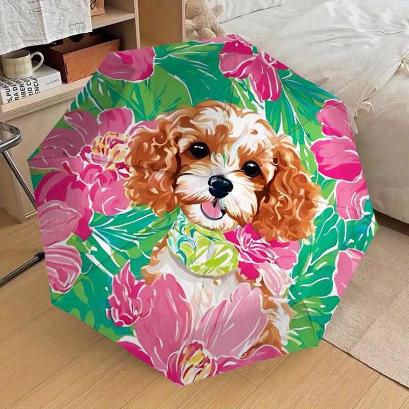 1pc Floral Dog Automatic Folding Umbrella Durable Iron Frame, Iron Umbrella Structure Suitable for All Seasons yy260203149