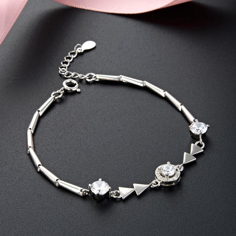 Lindon Women Zircon 925 Sterling Silver Jewelry Geometric Bead Chain Link Bracelet Fashion Fine Wedding Gift for Girlfriend
