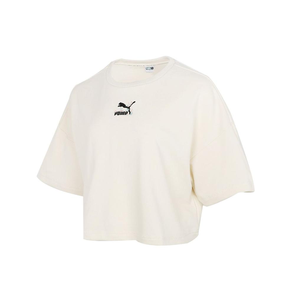 Puma Embroidered Logo Casual Sports Breathable Short Sleeve Round Neck T-Shirt Women Tops Off-White 533212-73