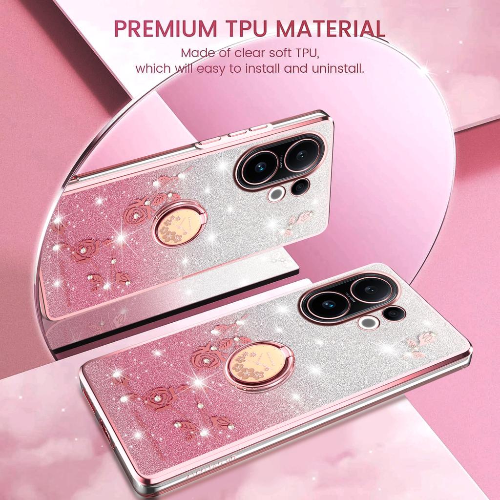 KADEM Чехол для vivo S30 5G Чехол-подставка с кольцом ТПУ Цветы Чехол для телефона Градиентный блеск