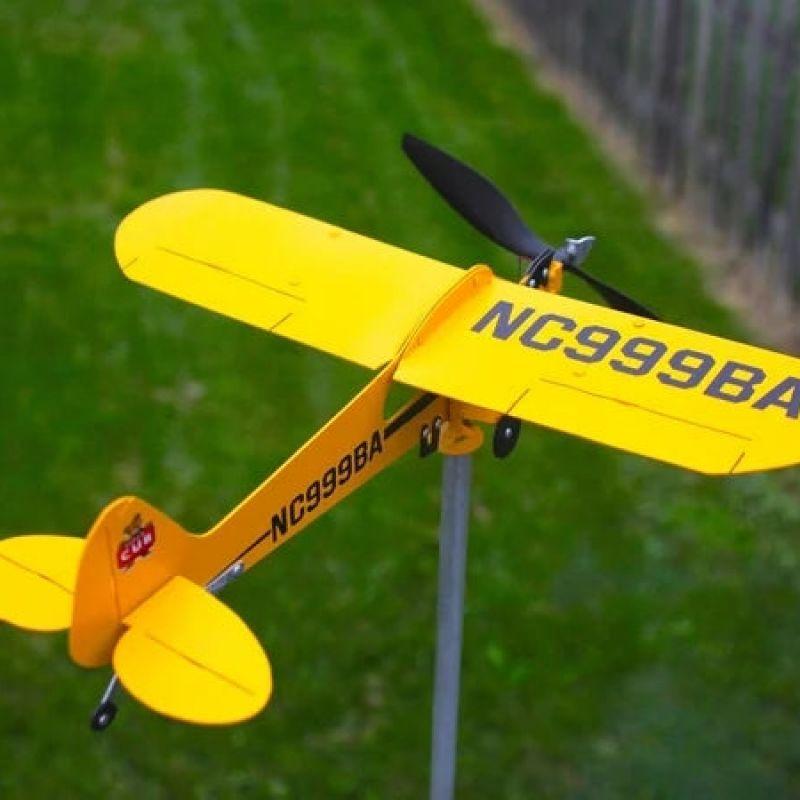 3D Piper J3 Cub Wind Spinner Plane Metal Airplane Feather Vane Outdoor Wind Direction Indicator Weather Vane Garden Decor