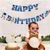 Astronaut Space Ship Happy Birthday Banner,Outer Space Happy Birthday Bunting Boys Birthday Party Banner Decoration Blue