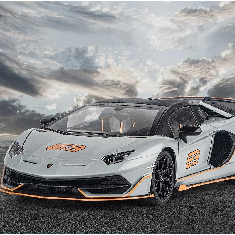 Большой размер 1/18 Lamborghini Aventadors SVJ 63 сплава спортивная модель автомобиля литая металлическая игрушка гоночная модель автомобиля имитация звука и света детский подарок