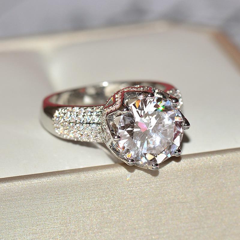 Solid 925 Silver Vs2 Cut Diamond Ring For Unisex Rock Bizuteria Anillos De Wedding Bands Diamond Jewelry Anel Female Box Men