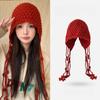 Tassel Ball Knitted Hat Autumn Winter Women's Ear Protection Strap Hat Handmade Fashionable Warm Thick Knitted Baotou Hat Trendy