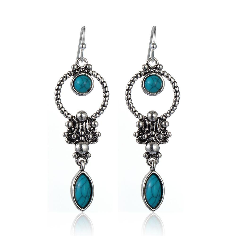 Свадебные Серьги-подвески с крючком Подарок Натуральный камень Кулон Бирюза Драгоценный камень Ретро Тайское серебро
