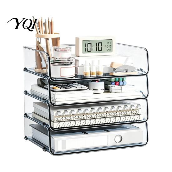 Office Supply Storage Rack Clear Acrylic File Organizer Tray, 1/2/3/4/5 Tier Paper Ducument Document Holder Box, Stackable Supplies Desk Tray