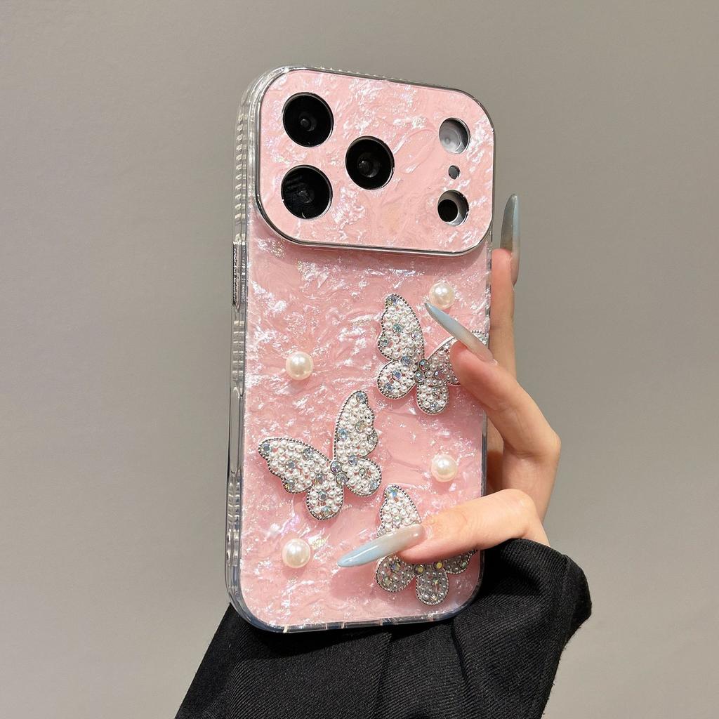 Чехол для iphone 17 16 15 14 13 pro max DIY Жемчужная Бабочка защитный чехол полное покрытие Ударопрочный Защита от отпечатков пальцев