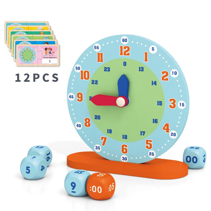 Wooden Clock Model Teaching Aid Learning Hour Minute Second Cognition Kindergartner Toy for Game Interaction Time Cogn