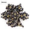 7 Pcs Black Yellow Skull Head Metal Dice Hollow Metal Polyhedral Dice Set Suitable for Role-Playing RPG Board Game Card Game