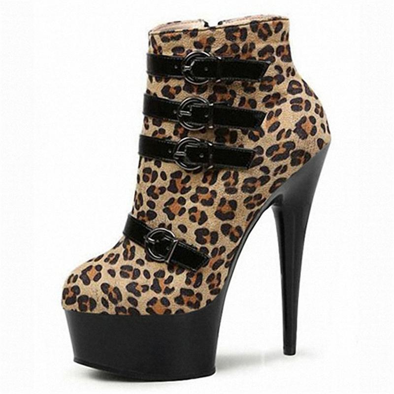Леопардовый принт на поверхности 20 см сверхвысокие каблуки водонепроницаемые женские туфли на шпильке с круглым носком низкие сапоги и босоножки