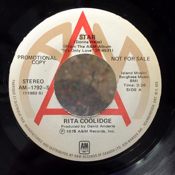 7-дюймовая пластинка RITA COOLIDGE Star AM1792PROMO AM Records 1975 Канада Рок Б/у