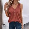 2024 Women's Sexy Deep V Sleeveless Loose Solid Color Button T-shirt with Pocket