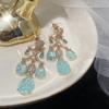 Винтажные серьги-капли с треснутым фианитом, зеленые серьги с кристаллами и кисточками, серьги-подвески, позолоченные ювелирные изделия