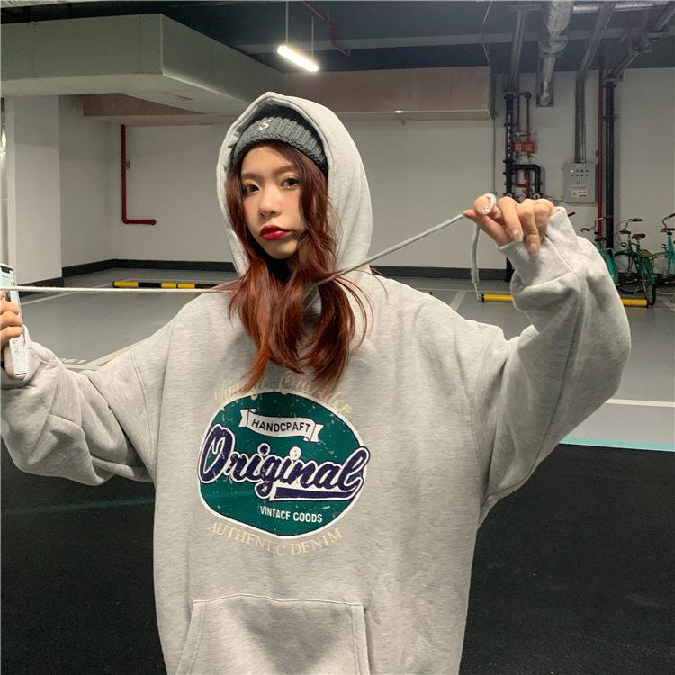 Women Long Sleeve Hooded V Neck Loose Pullovers Female Tops Solid Color Sweatshirts