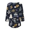 Женская модная футболка с круглым вырезом и рукавом 3/4 с рождественскими принтами, повседневная базовая плиссированная футболка-пуловер